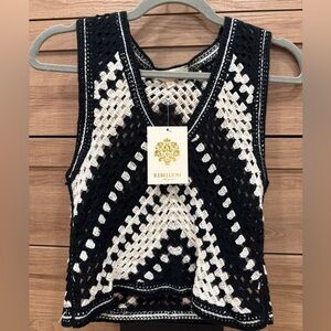 Rebellion Again Crochet Sweater Vest - Black & Ivory Size S NWT